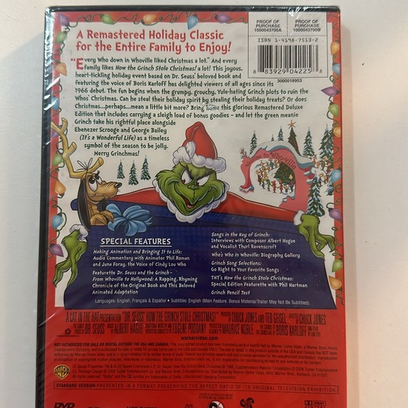 Dr.Seuss How The Grinch Stole Christmas DVD deluxe edition BNWT - Picture 2 of 2